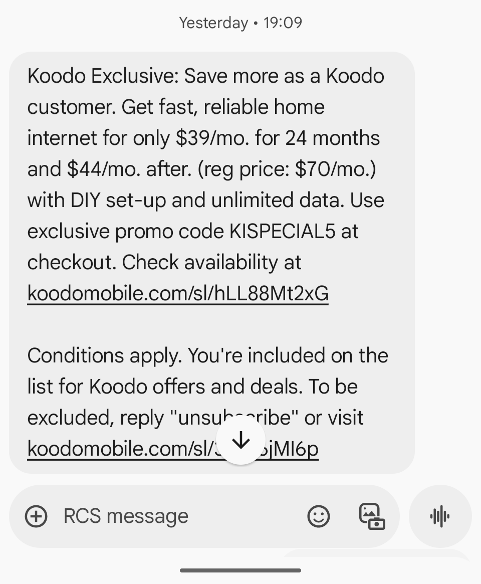 Koodo internet discount offer.